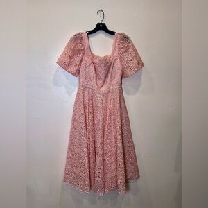 Theia Peach/Pink Lace Midi Dress